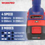 Aku. udarni ključ 20V (bez četkica), 850 Nm - WORKPRO WP390213 - Slika 4